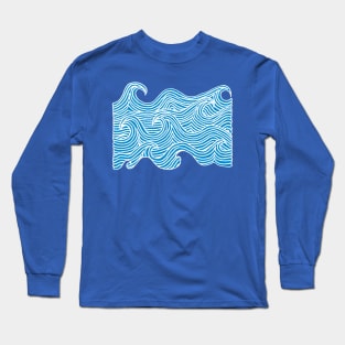 BLUE AND WHITE WAVES - LINE DRAWING - OCEAN WAVES - RIVER RAPIDS Long Sleeve T-Shirt